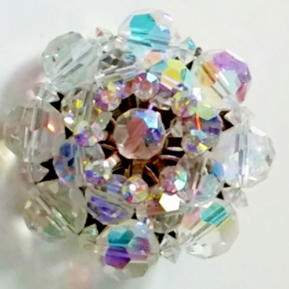 Vintage Aurora Borealis Glass Beaded Brooch - Picture 1 of 6